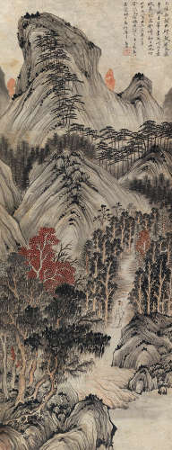 黎简（1747～1799） 甲辰（1784）年作 秋山策杖图 立轴 设色纸本