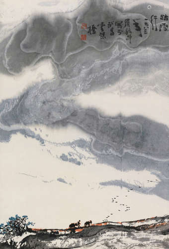 周韶华（b.1929） 1983年作 踏雪行 立轴 设色纸本
