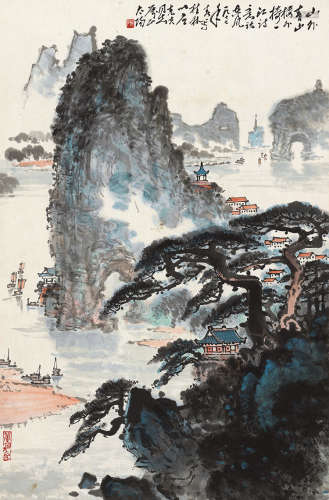 -- 1977年作 桂林山水 立轴 设色纸本