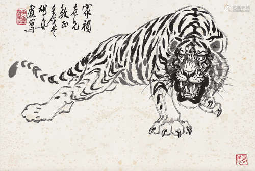 胡爽庵（1916～1988） 壬戌（1982）年作 虎虎生威 镜片 水墨纸本