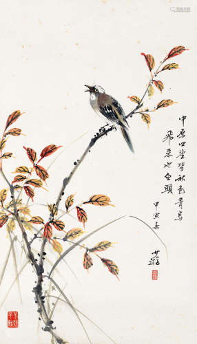 鲍少游（1892～1985） 甲寅（1974）年作 青鸟白头 镜片 设色纸本