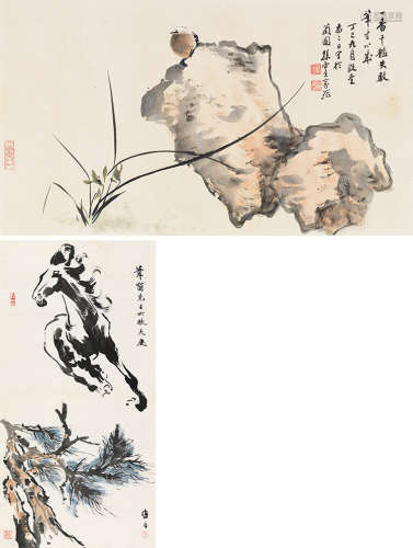 孙云生（1918～2000）  叶醉白（1909～1999） 丁巳（1977）年作 画 （两帧） 镜片 设色纸本