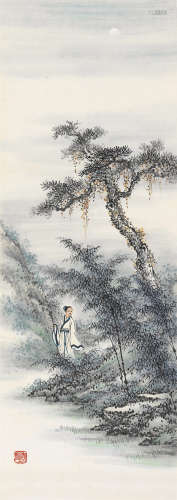 鲍少游（1892～1985） 竹林觅句 镜片 设色纸本