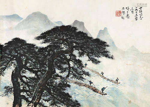 黎雄才（1910～2001） 1975年作 松江放筏 镜片 设色纸本