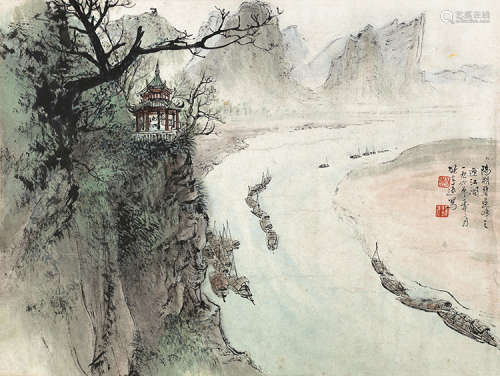 黎雄才（1910～2001） 1960年作 碧莲峰之迎江阁 镜片 设色纸本