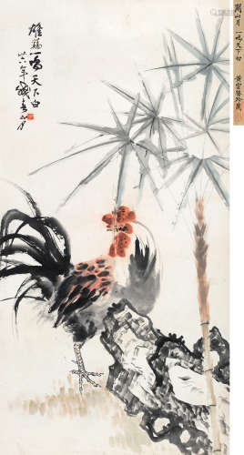 关山月（1912～2000） 1947年作 雄鸡一鸣天下白 镜片 设色纸本