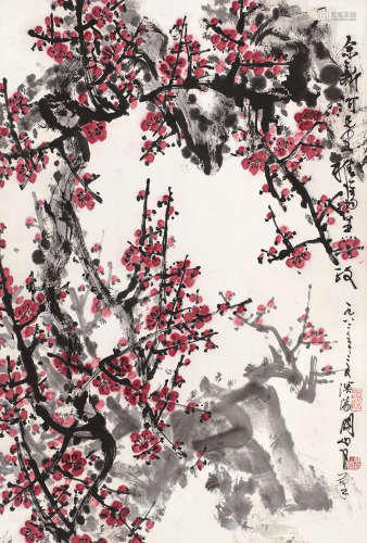 关山月（1912～2000） 1982年作 红梅 镜片 设色纸本