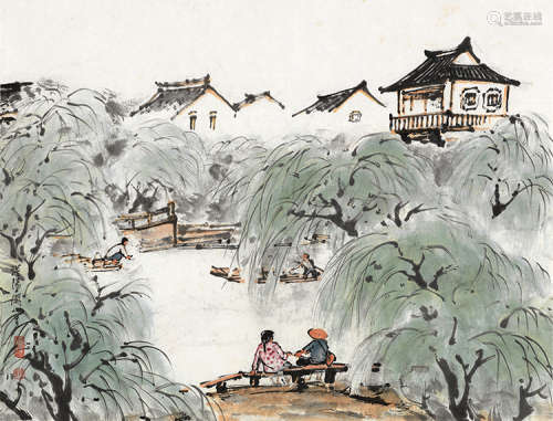 关山月（1912～2000） 江南水乡 镜片 设色纸本