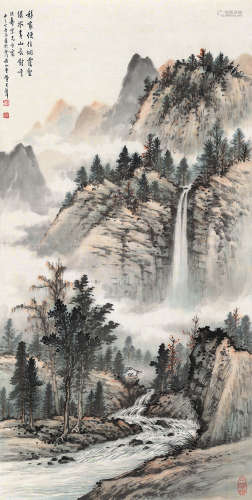 黄君璧（1898～1991） 丁西（1957）年作 春山烟霞 立轴 设色绢本