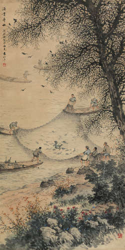 袁松年（1895～1966） 渔业丰收 镜片 设色纸本