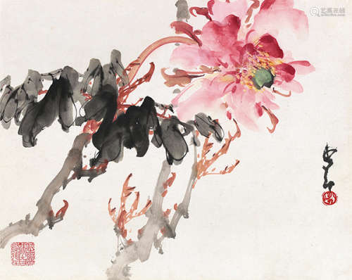 赵少昂（1905～1998） 牡丹 镜片 设色纸本