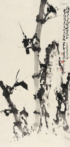 赵少昂（1905～1998）  白雪石（1915～2011） 竹石图 镜片 水墨纸本
