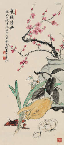 李凤公（1884～1967） 岁朝清供 镜片 设色纸本
