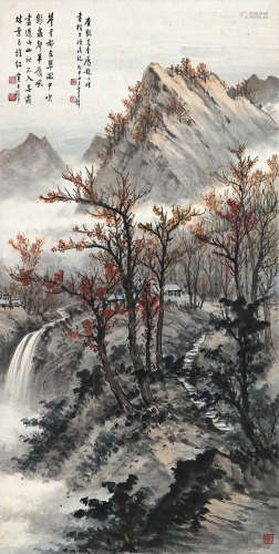 黄君璧（1898～1991） 戊申（1968）年作 秋山红遍 镜片 设色纸本