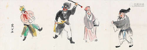 关良（1900～1986） 戏剧人物 镜片 设色纸本