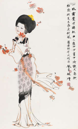 林墉（b.1942） 癸亥（1983）年作 多事秋风 镜片 设色纸本