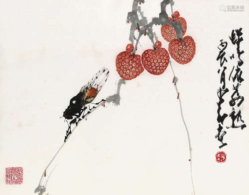 赵少昂（1905～1998） 丙辰（1976）年作 蝉鸣催荔熟 镜片 设色纸本