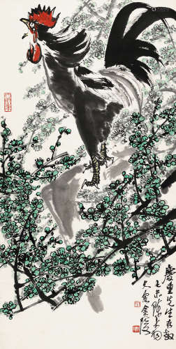 陈大羽（1912～2001） 己未（1979）年作 绿梅大吉图 立轴 设色纸本