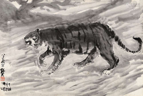 李铁夫（1869～1952） 1947年作 雄风 镜片 水墨纸本