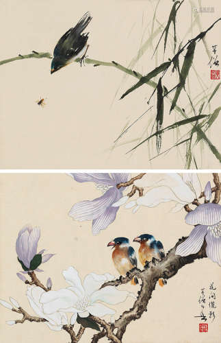 黄幻吾（1906～1985） 花鸟双挖 立轴 设色纸本