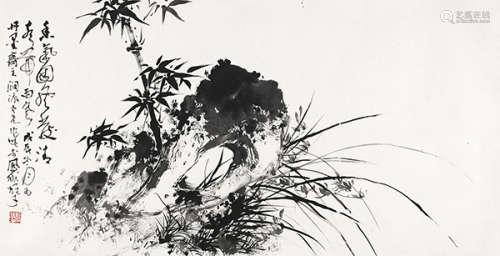 黎雄才（1910～2001） 戊辰（1988）年作 兰竹双清 镜片 水墨纸本