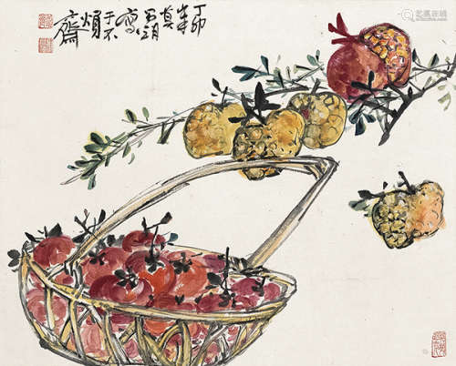 刘昌潮（1907～1997） 丁卯（1987）年作 石榴 立轴 设色纸本