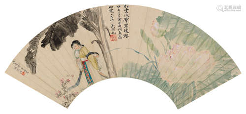 吴湖帆（1894～1968）  周炼霞（1906～2000） 甲午（1954）年作 白石词意 镜片 设色纸本