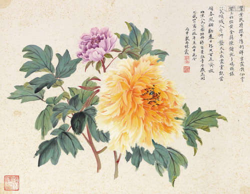 周炼霞（1906～2000） 丙申（1956）年作 牡丹 镜片 设色纸本