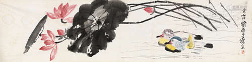 齐白石（1864～1957） 荷花鸳鸯 镜片 设色绢本