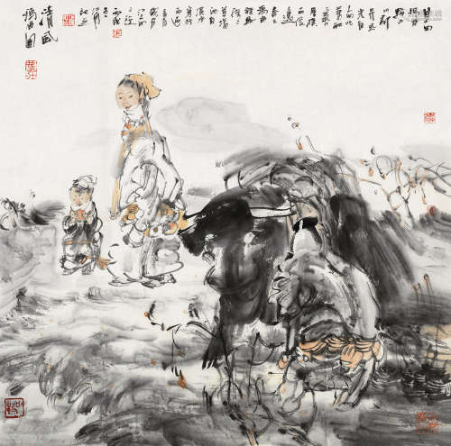 张江舟 丙戌（2006）年作 清风玛曲图 镜片 设色纸本