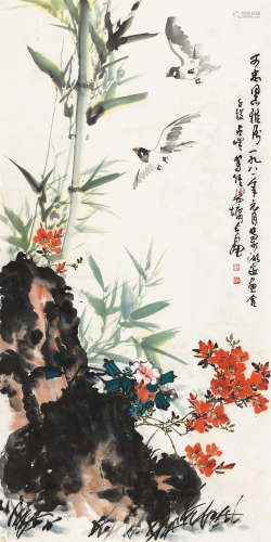 林墉 梁占峰（b.1942）等 1981年作 花鸟 镜片 设色纸本