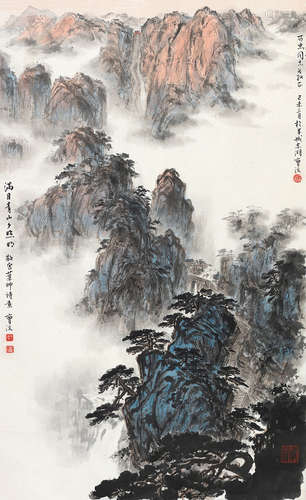 曹汶（b.1926） 己未（1979）年作 满目青山 立轴 设色纸本