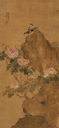 居廉（1828～1904） 甲午（1894）年作 花鸟 立轴 设色绢本