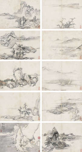高简（1634～1707） 壬申（1692）年作 拟古山水册 册页 （十开） 设色纸本