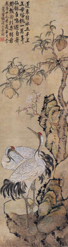 李鱓（1686～1756） 1755年作 仙鹤寿桃 立轴 设色纸本