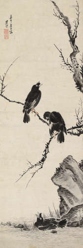 张穆（1607～1688） 庚申（1680）年作 花鸟 立轴 设色纸本