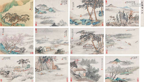 吴榖祥（1848～1903） 山水册 册页 （十二开） 设色纸本