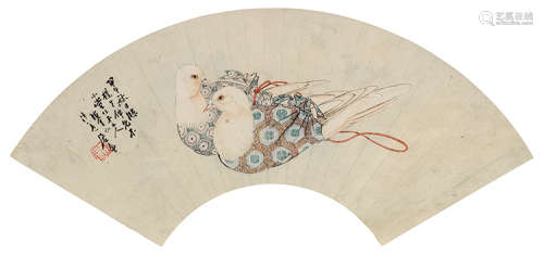 居廉（1828～1904） 甲午（1894）年作 信鸽 镜片 设色纸本