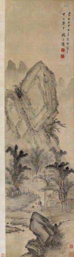 盛茂烨（明） 壬申（1632）年作 山水人物 立轴 设色纸本