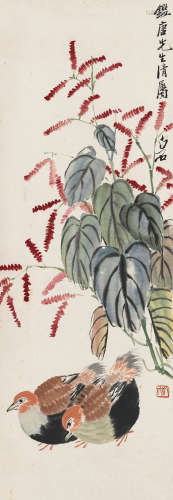 齐白石（1864～1957） 双吉秋艳 立轴 设色纸本