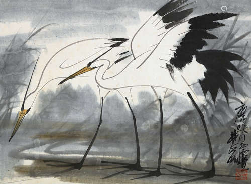 林风眠（1900～1991） 双鹭 镜片 设色纸本