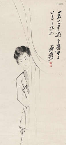张大千（1899～1983） 丁亥（1947）年作 仕女 立轴 设色纸本