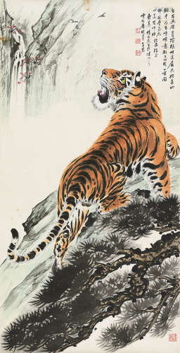 慕凌飞（1913～1997） 虎啸图 镜片 设色纸本