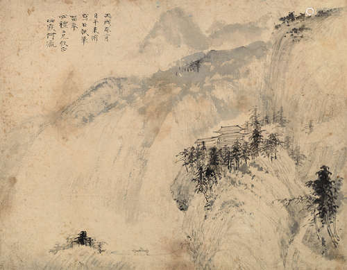 何海霞（1908～1998） 丙戌（1946）年作 仿巨然山水 镜片 水墨纸本