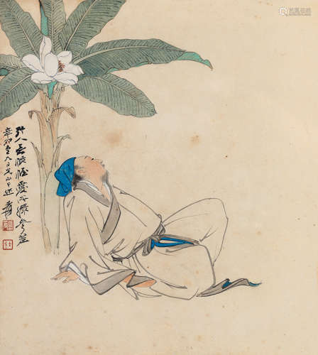 张大千（1899～1983） 辛卯（1951）年作 芭蕉高士 镜片 设色纸本