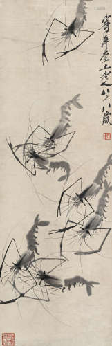 齐白石（1864～1957） 虾趣图 立轴 水墨纸本