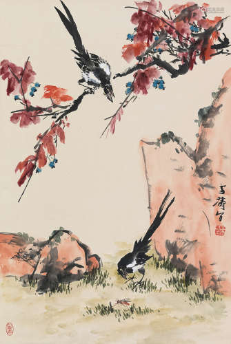 王雪涛（1903～1982） 红枫双喜 立轴 设色纸本