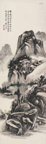 黄宾虹（1865～1955） 庚申（1920）年作 溪南掩映 立轴 设色纸本