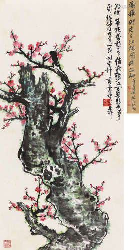 谢稚柳（1910～1997） 壬戌（1982）年作 红梅 立轴 设色纸本