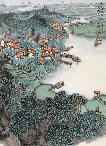 宋文治（1919～1999） 1975年作 太湖水乡 镜片 设色纸本